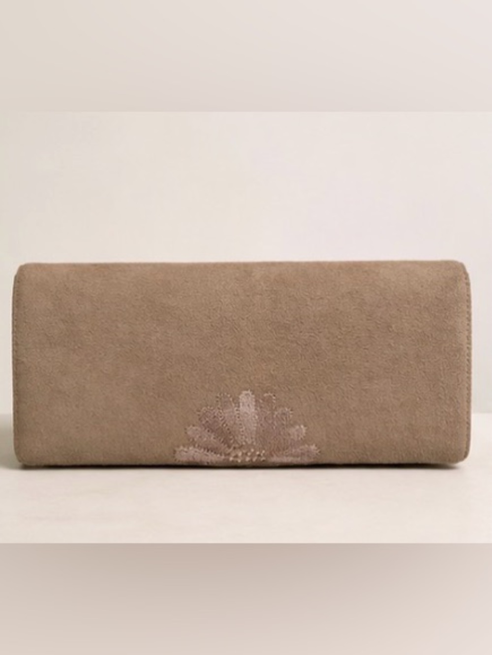 Vintage [Jacques Vert] Taupe Suede Evening Clutch Shoulder Bag